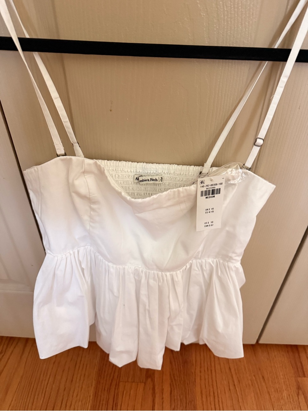Abercrombie & Fitch White Smocked Peplum Cami Top NWT